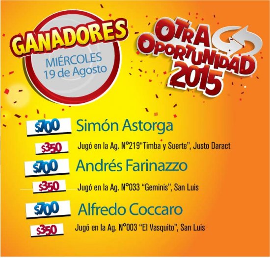 Ganadores Otra Oportunidad 19-08-2015